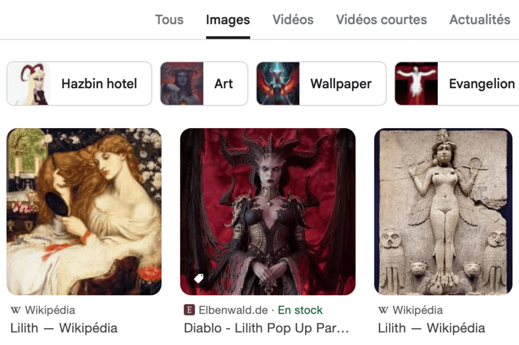 Capture d'écran d'une recherche Google sur Lilith.