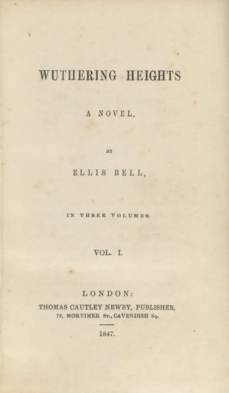 Page liminaire de la version anglaise de LEs Hauts de Hurlevent, Wuthering Heights, d'Emily Brontë