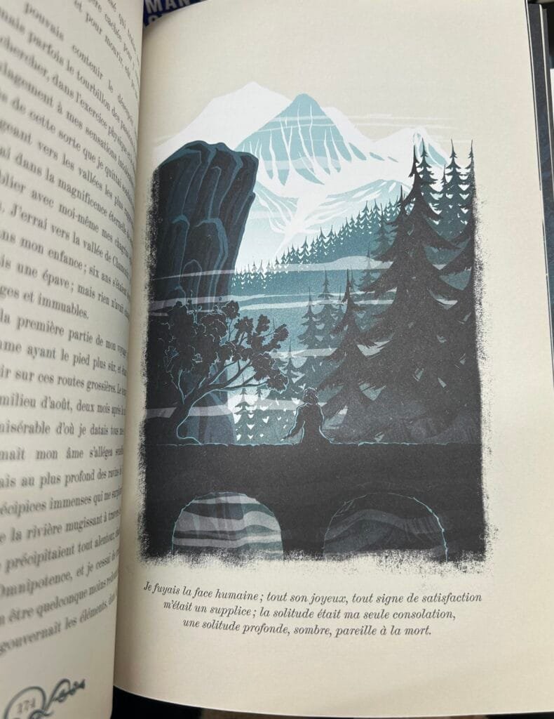 Image présentant une illustration de Frankenstein aux éditions Flammarion. On y voit Victor Frankenstein seul et esseulé