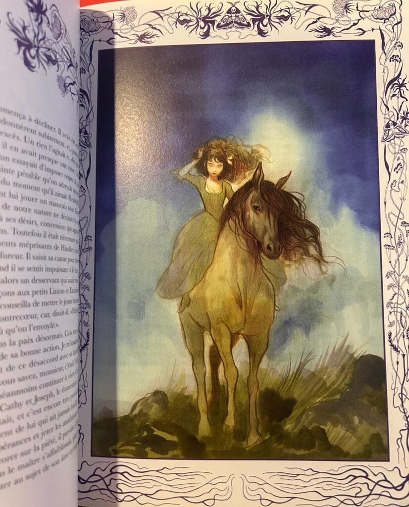 Illustration issue du roman Les Hauts de Hurlevent, d'Emily Brontë, éditions Gallimard Papillon Noir. Dessin Isabela Mazzanti